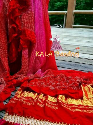Red Pink Bandhani Bhrti Saree Pure Gaji Silk