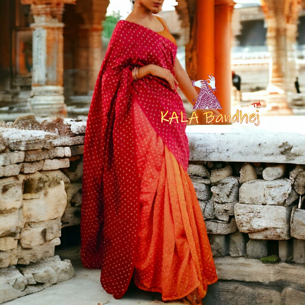 Maroon Golden Bandhani Bhrti Saree Pure Gaji Silk - Bandhani - KaLa Bandhej