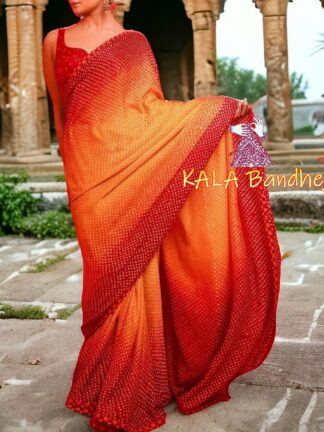 Red Golden Bandhani Bhrti Saree Pure Gaji Silk