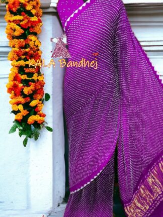 Magenta Bandhani Bhrti Saree Pure Gaji Silk