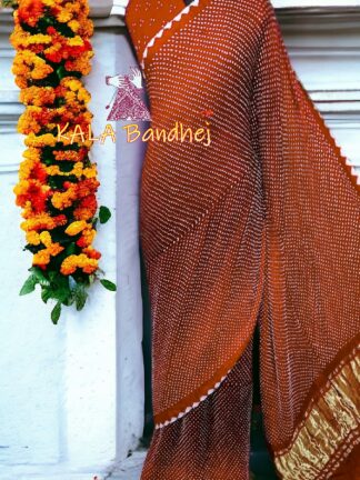 Rust Bandhani Bhrti Saree Pure Gaji Silk