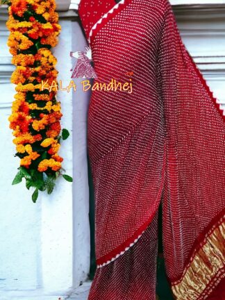 Dark Red Bandhani Bhrti Saree Pure Gaji Silk