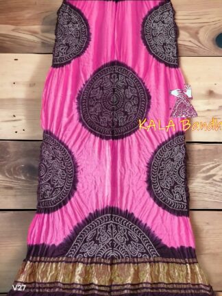 Falsa Pink Ras Mandal Bandhani Dupatta Pure Gaji Silk