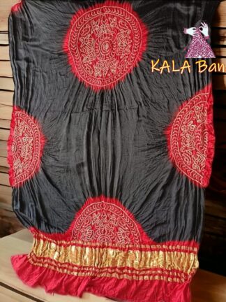 Red Black Ras Mandal Bandhani Dupatta Pure Gaji Silk