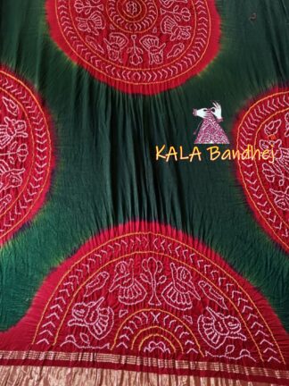 Red Green Ras Mandal Bandhani Dupatta Pure Gaji Silk
