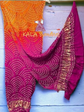 Golden Pink Wifi Dupatta Bandhani Pure GajiSilk