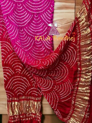 Pink Red Wifi Dupatta Bandhani Pure GajiSilk