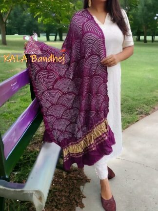 Dark Magenta Wifi Dupatta Bandhani Pure GajiSilk