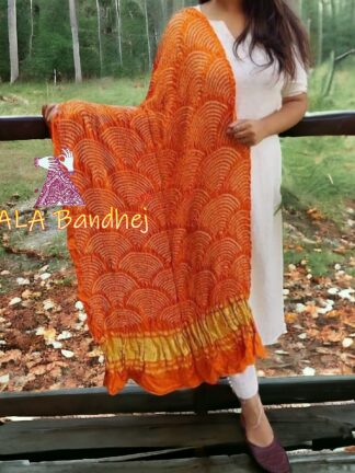 Orange Wifi Dupatta Bandhani Pure GajiSilk