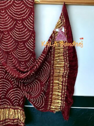 Maroon Wifi Dupatta Bandhani Pure GajiSilk