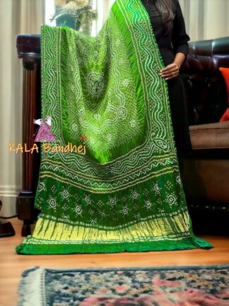 Parrot Shade Bandhani Chandrakhani Dupatta Pure Gaji Silk
