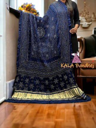 Navy Blue Bandhani Chandrakhani Dupatta Pure Gaji Silk