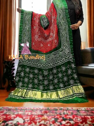 Red Green Bandhani Chandrakhani Dupatta Pure Gaji Silk