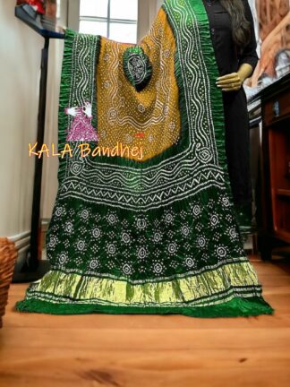 Green Mustered Bandhani Chandrakhani Dupatta Pure Gaji Silk