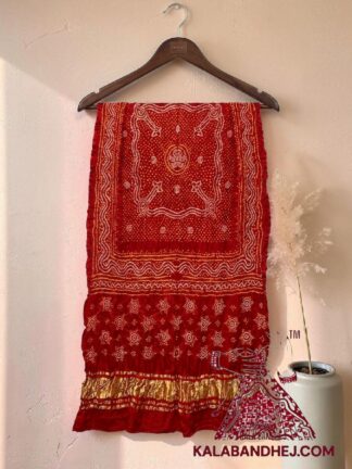 Red Bandhani Chandrakhani Dupatta Pure Gaji Silk
