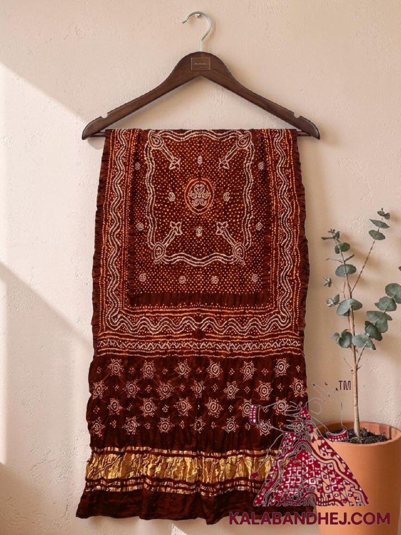 Chocolate Brown Bandhani Chandrakhani Dupatta Pure Gaji Silk
