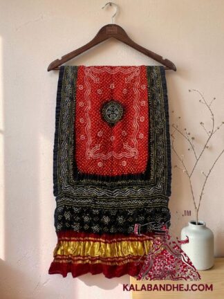 Red Black Red Bandhani Chandrakhani Dupatta Pure Gaji Silk