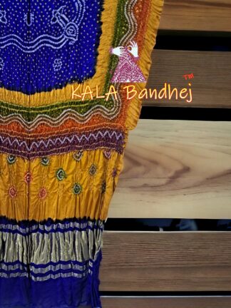 Blue Mustered Gold Multi Color Bandhani Dupatta Pure Gaji Silk