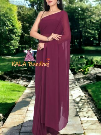 Wine Plain Saree Georgette Silk With ModalSilk Blouse