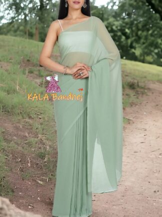 Pastel Mehendi Plain Saree Georgette Silk With ModalSilk Blouse