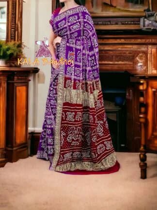 Marron Magenta Gharchola Saree Pure Gaji Silk Naksi Zari