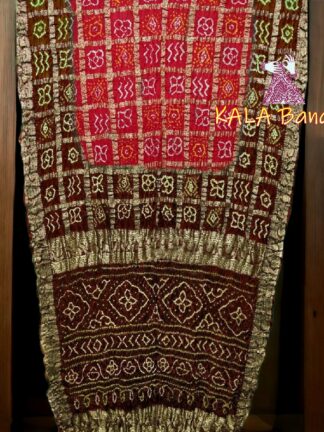 Dark Wood Red Gharchola Saree Pure Gaji Silk Naksi Zari