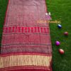 Red Ajrak Saree Pure Modal Silk Hand Block Natural Gold Boder - Image 3
