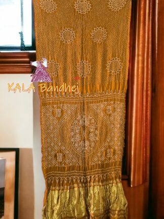 Mustered Rust Bandhani Suraj Mukhi Saree Pure Gaji Silk