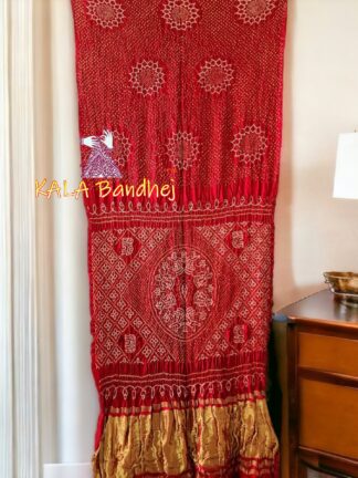 Red Bandhani Suraj Mukhi Saree Pure Gaji Silk