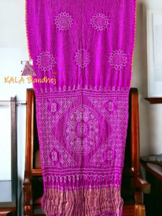 Magenta Bandhani Suraj Mukhi Saree Pure Gaji Silk