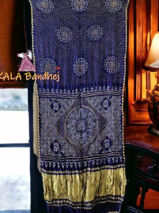 Navy Blue Bandhani Suraj Mukhi Saree Pure Gaji Silk