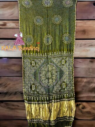 Mahendi Bandhani Suraj Mukhi Saree Pure Gaji Silk