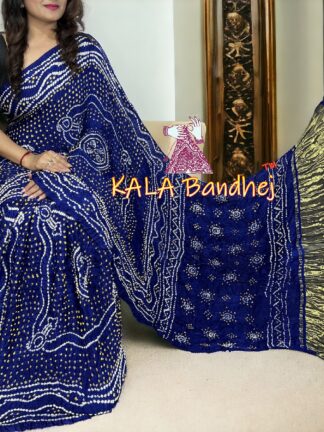 Blue Bandhani Chandrakhani Saree Pure Modal Silk