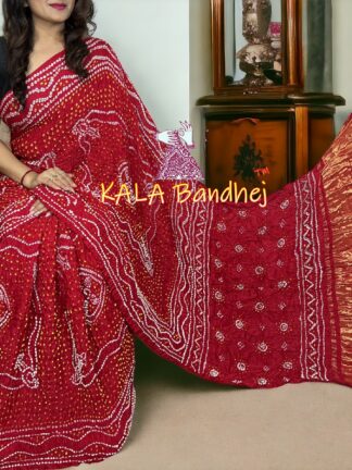 Red Bandhani Chandrakhani Saree Pure Modal Silk