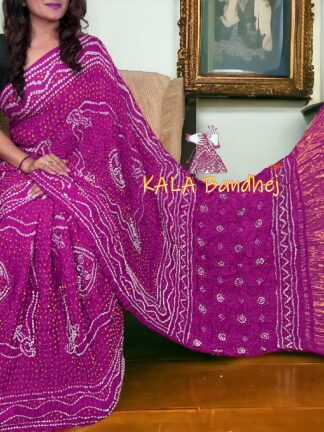 Magenta Bandhani Chandrakhani Saree Pure Modal Silk
