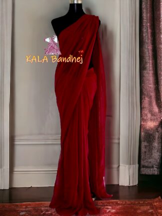Blood Red Plain Saree Georgette Silk