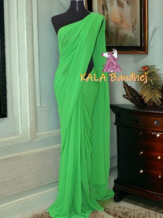 Parrot Plain Saree Georgette Silk