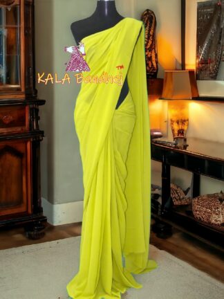 Yellow Plain Saree Georgette Silk