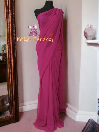 Pink Plain Saree Georgette Silk