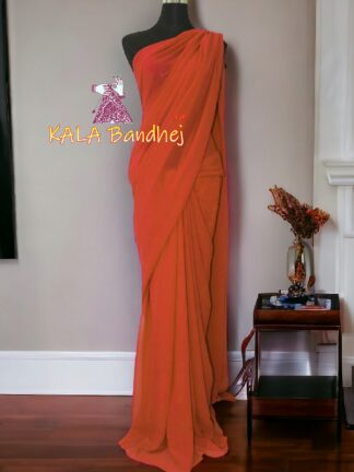 Orange Plain Saree Georgette Silk