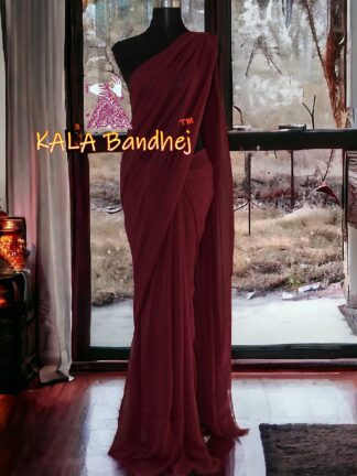 Maroon Plain Saree Georgette Silk