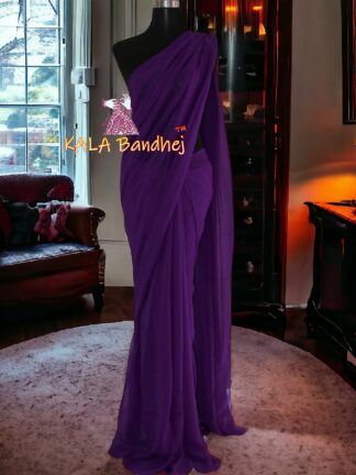 Purple Plain Saree Georgette Silk