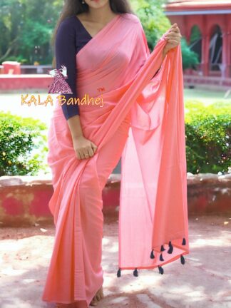 Pitch Flower Plain Saree Pure Cotton