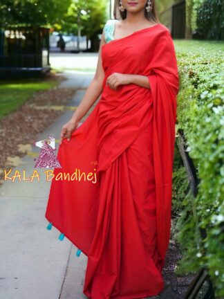 Red Plain Saree Pure Cotton