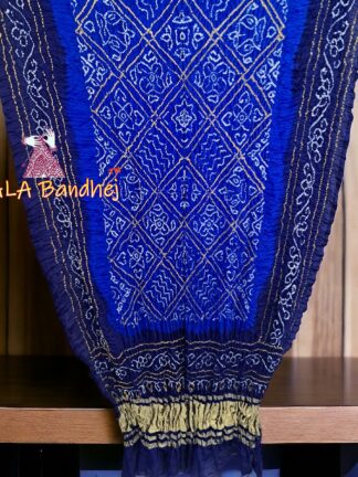 Blue Navy BavanBarg Bandhani Dupatta Pure Gaji Silk