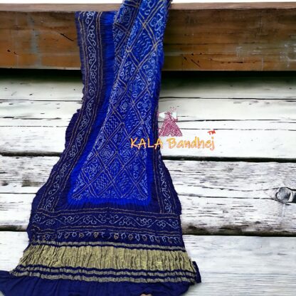 Blue Navy BavanBarg Bandhani Dupatta Pure Gaji Silk - Image 2