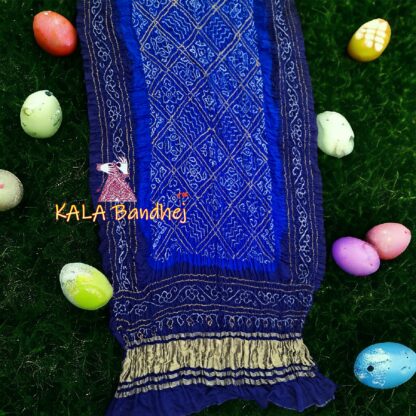 Blue Navy BavanBarg Bandhani Dupatta Pure Gaji Silk - Image 3