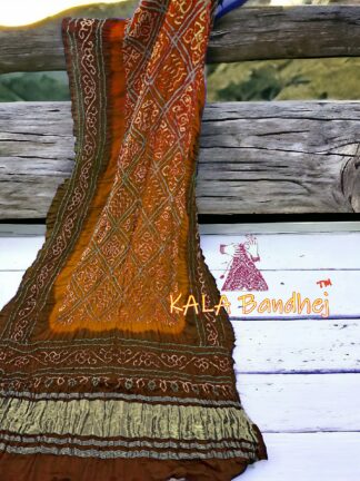 Wood Orange Rust BavanBarg Bandhani Dupatta Pure Gaji Silk