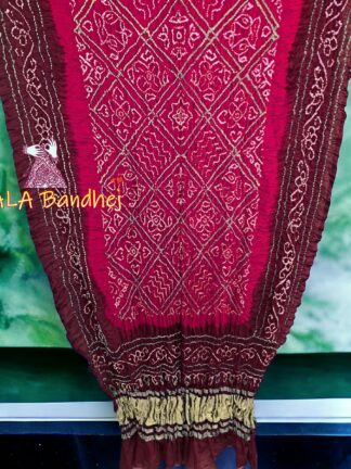 Dully Red Brown BavanBarg Bandhani Dupatta Pure Gaji Silk