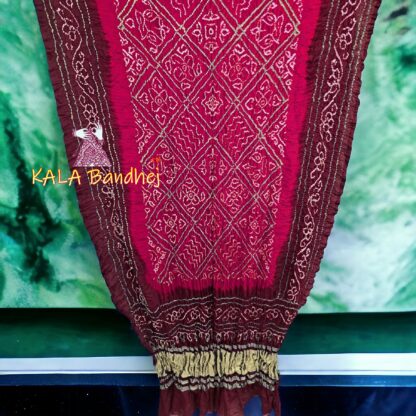 Dully Red Brown BavanBarg Bandhani Dupatta Pure Gaji Silk